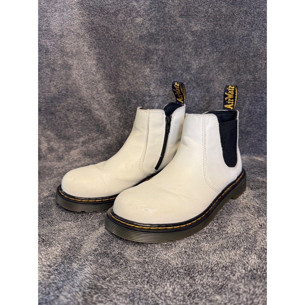 Dr Martens 2976 Y White Leather Chelsea Boots Side Zip‎ US Womens 6 Mens 5